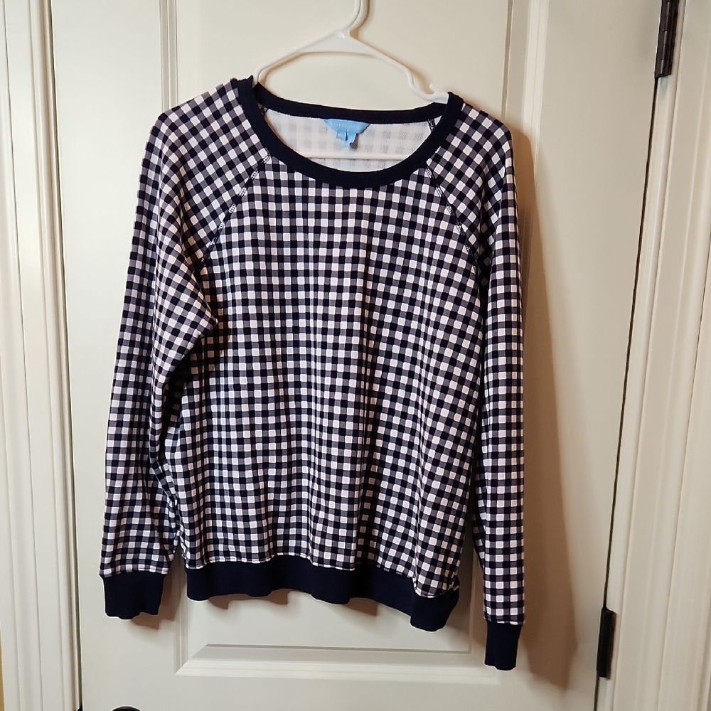 NWOT Draper James Navy and White Gingham Sweatshirt In XL
